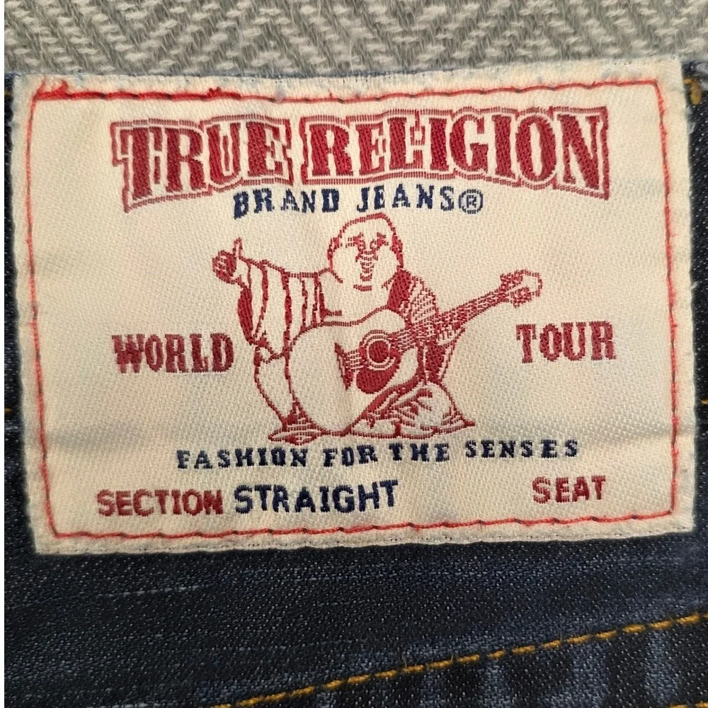 True Religion Mens Section Straight Dark Wash Jeans 29 Horseshoe Stitch‎ Blue